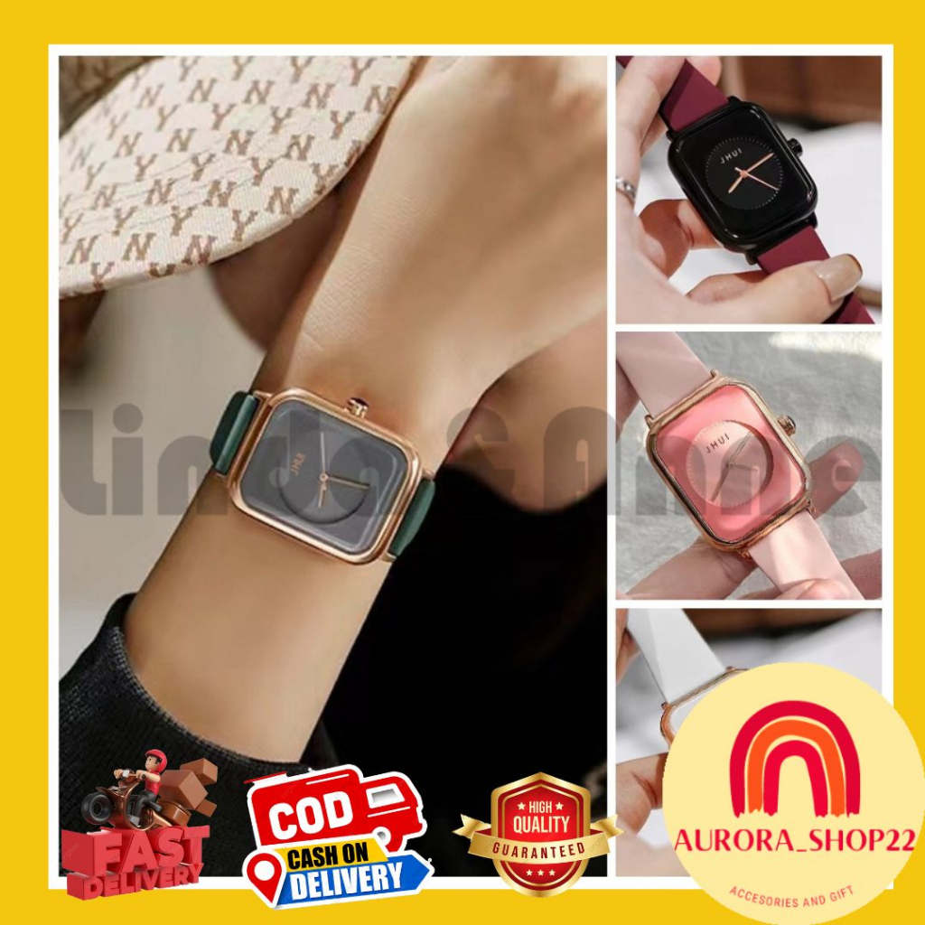 [COD] JAM TANGAN WANITA ANALOG MODEL KOTAK DENGAN STRAP SILIKON JAM TANGAN KOREA FASHION IMPORT CUTE ELEGAN CASUAL