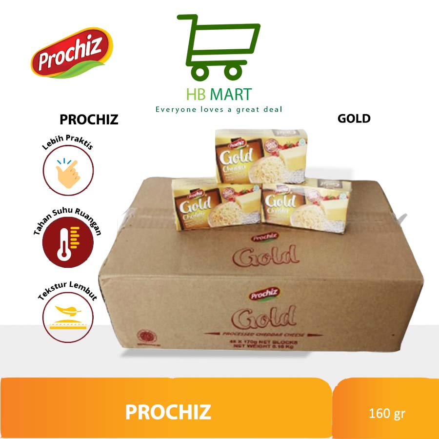 

Keju Prochiz Gold Cheddar 160Gr 1 Dus Isi 48