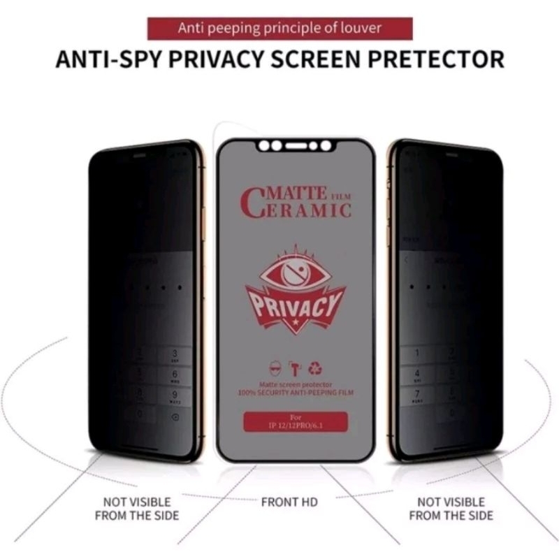 Matte Spy Oppo A17 / A17K / A16 / A16E / A16K / A16S / A15 / A15S / A12 / A12S / A12E / A11K   Tempered Glass Ceramic Matte Spy / Anti Gores Keramik Privasi