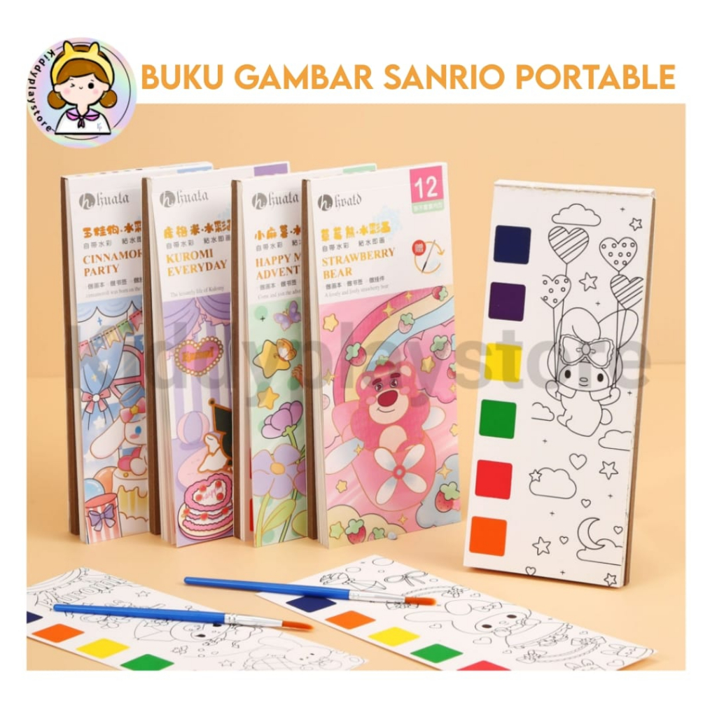 

Buku Cat Mewarnai Mini Set Protable/ Watercolor painting Book Coloring Karakter Sanrio