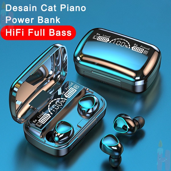 【BT016】(COD)M10 Headset Bluetooth Full Bass Stereo 3500mah Power Bank Wireless Earphone Tahan Air TWS with Mic Headphones  Handset Earbud Henset Handset Heandset Hedset Hetset