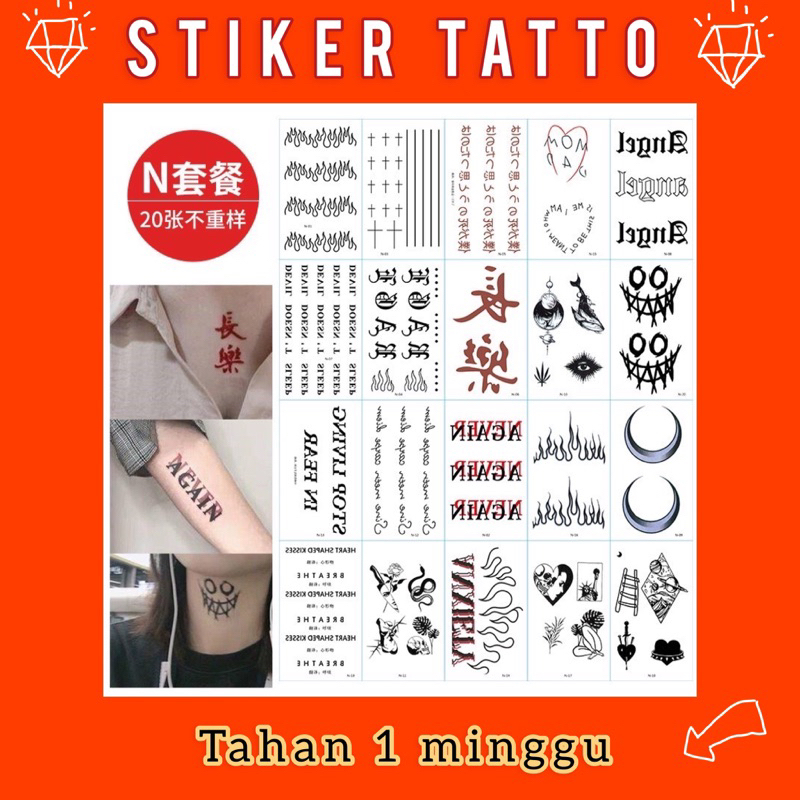 Stiker tato temporer tahan lama tatto temporer ink tatto temporary NN tulisan aesthetic aksesoris wa