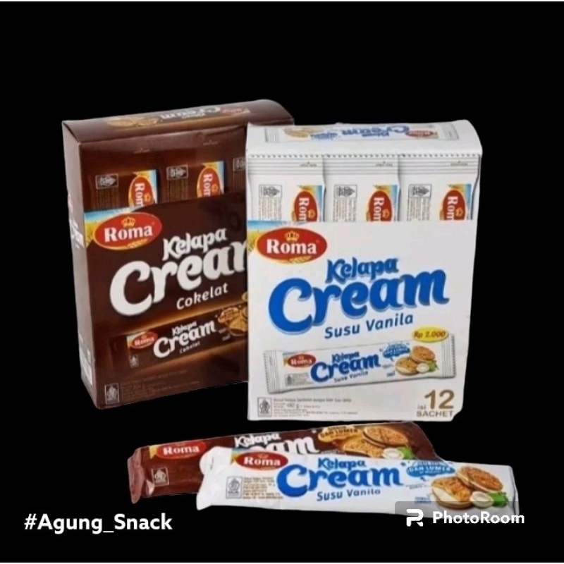 

Roma Kelapa Cream Cokelat & Cream vanila | 1 Box | 12 Bungkus @ 40 gram