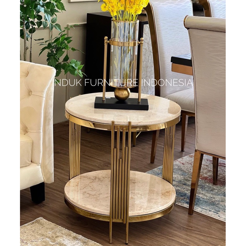 MEJA SAMPING STAINLESS GOLD TOP MARMER
