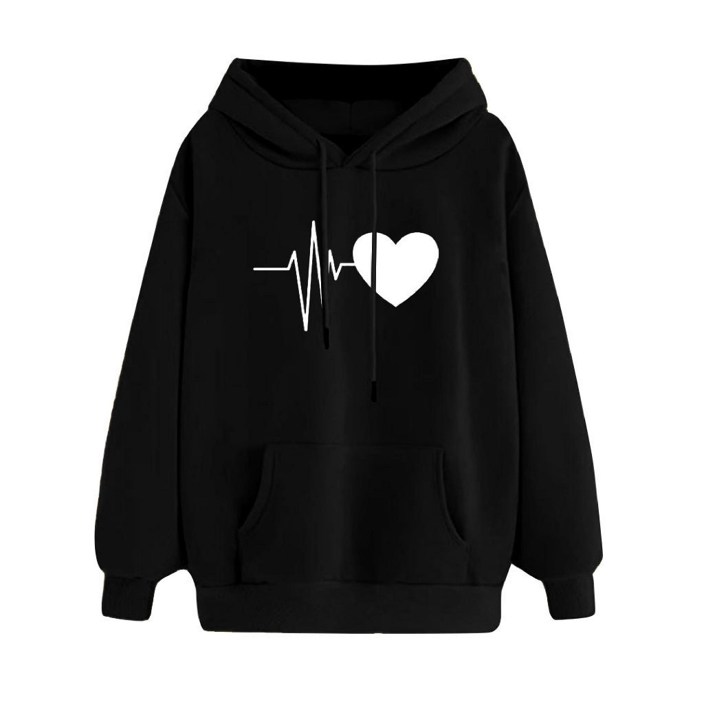 FenishaStore Sweater Hoodie Wanita Kekinian HEART PULSE Bisa Bayar Ditempat COD