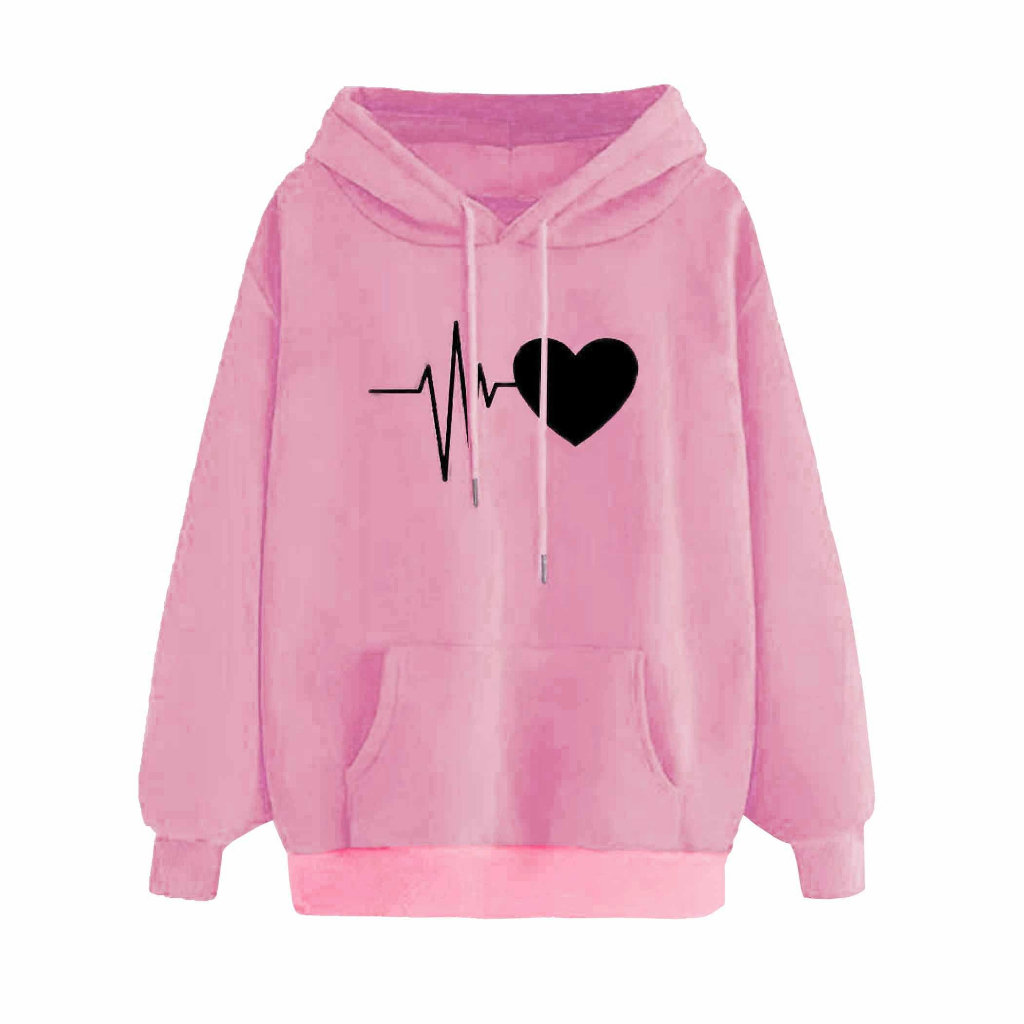 FenishaStore Sweater Hoodie Wanita Kekinian HEART PULSE Bisa Bayar Ditempat COD