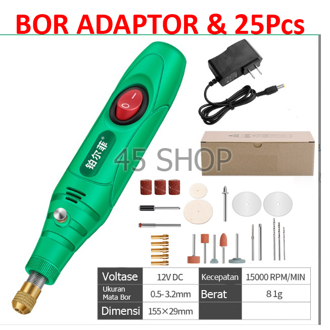 Bor Mini 12V DC 15000 RPM Mini Drill Electric Engraver Grinder Gerinda Electrik Listrik / Alat Ukir Kayu /Alat Amplas / Alat Pemotong