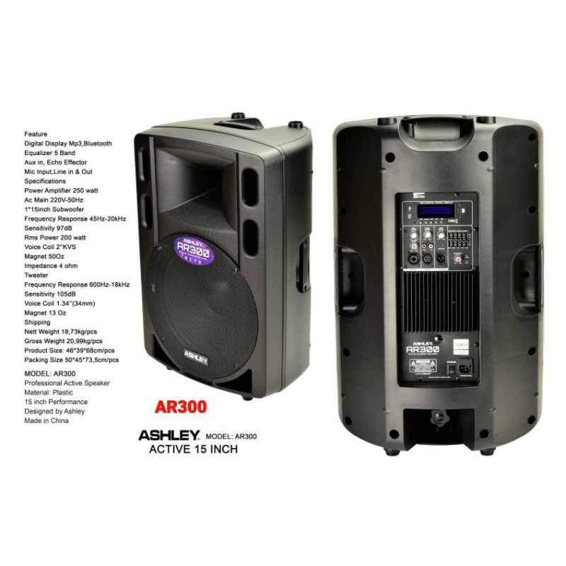 SPEAKER AKTIF ASHLEY 15 INCH AR300 ORIGINAL HARGA 1 BUAH