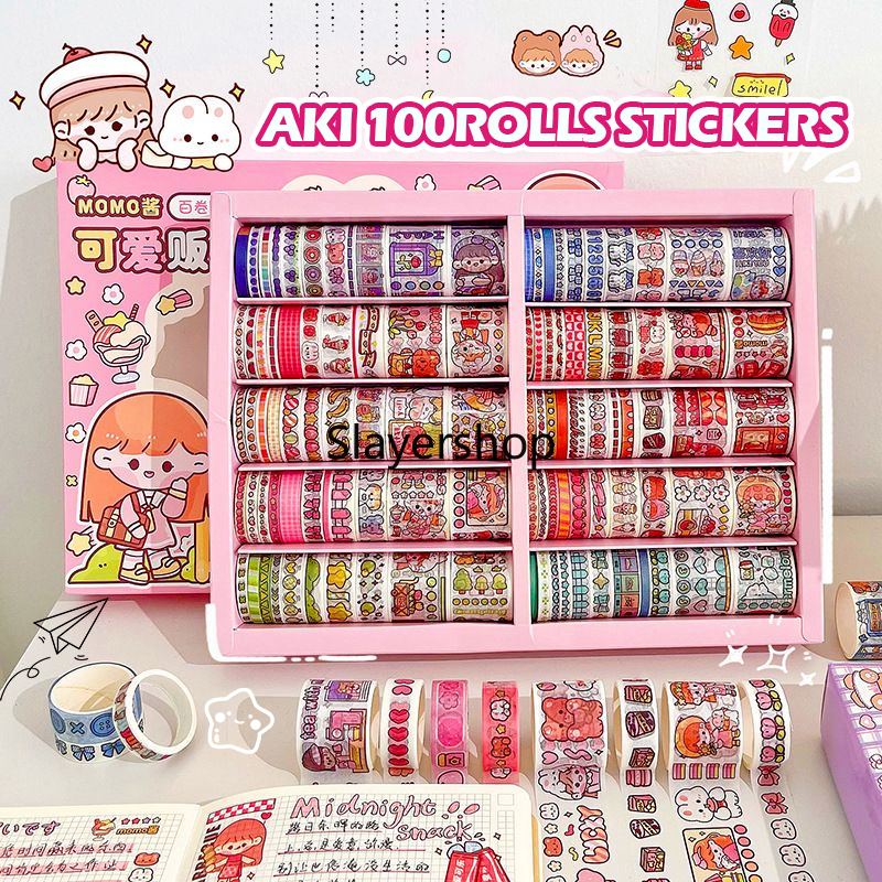 

Sticker Roll Set Motif Momojan Cartoon Colorful Unik Lucu Roll Tape Scrapbook DIY Stationary Sticker Kit Book Journal Decoration Selotip Washi Tape Kartun Jepang Dekorasi DIY Stiker Gulung Isi 100 Korean Style