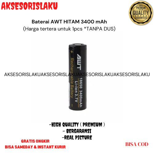 BATRE BATERAI VAPOOR AWT HITAM 18650 3400 mAh HARGA 1 BIJI BATERAI