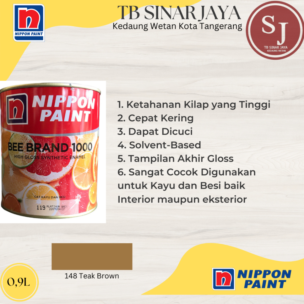 Cat Kayu Dan Besi BEE BRAND 1000 Nippon Paint 0.9L - 148 Teak Brown