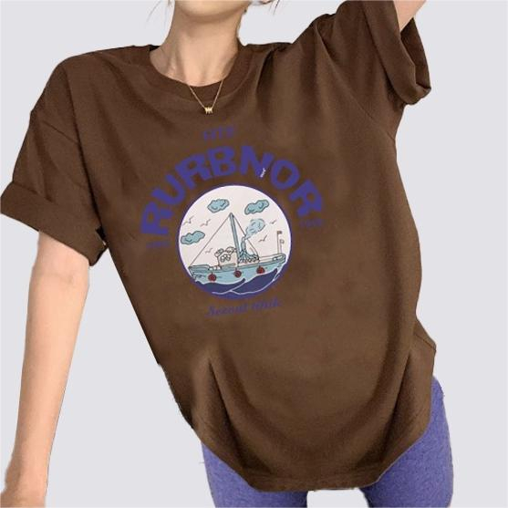 XIAOZHAINV Kaos Atasan Wanita ship Pattern Lengan Pendek A0302