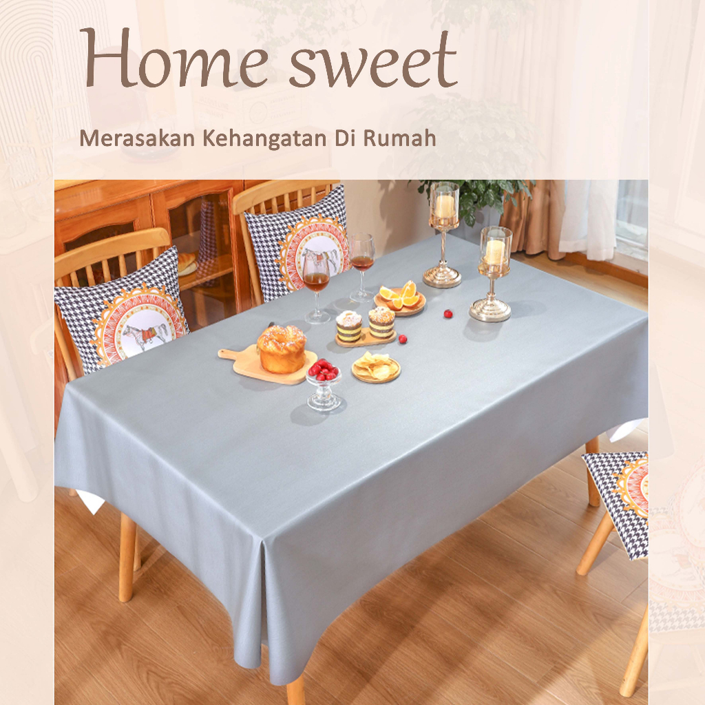 Taplak Meja Makan Warna Polos Premium Waterproof Anti Air Model Bohemian Alas Meja Makan 140*180/140*140cm PVC Table Cloth