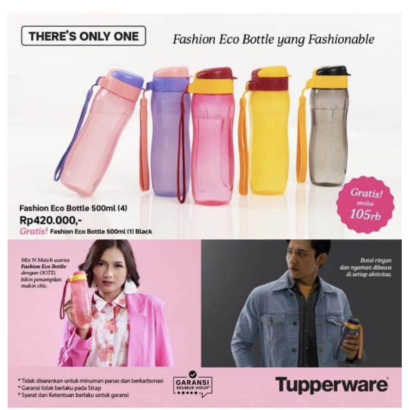 Tupperware Fashion Eco Bottle 500ml SET & SATUAN