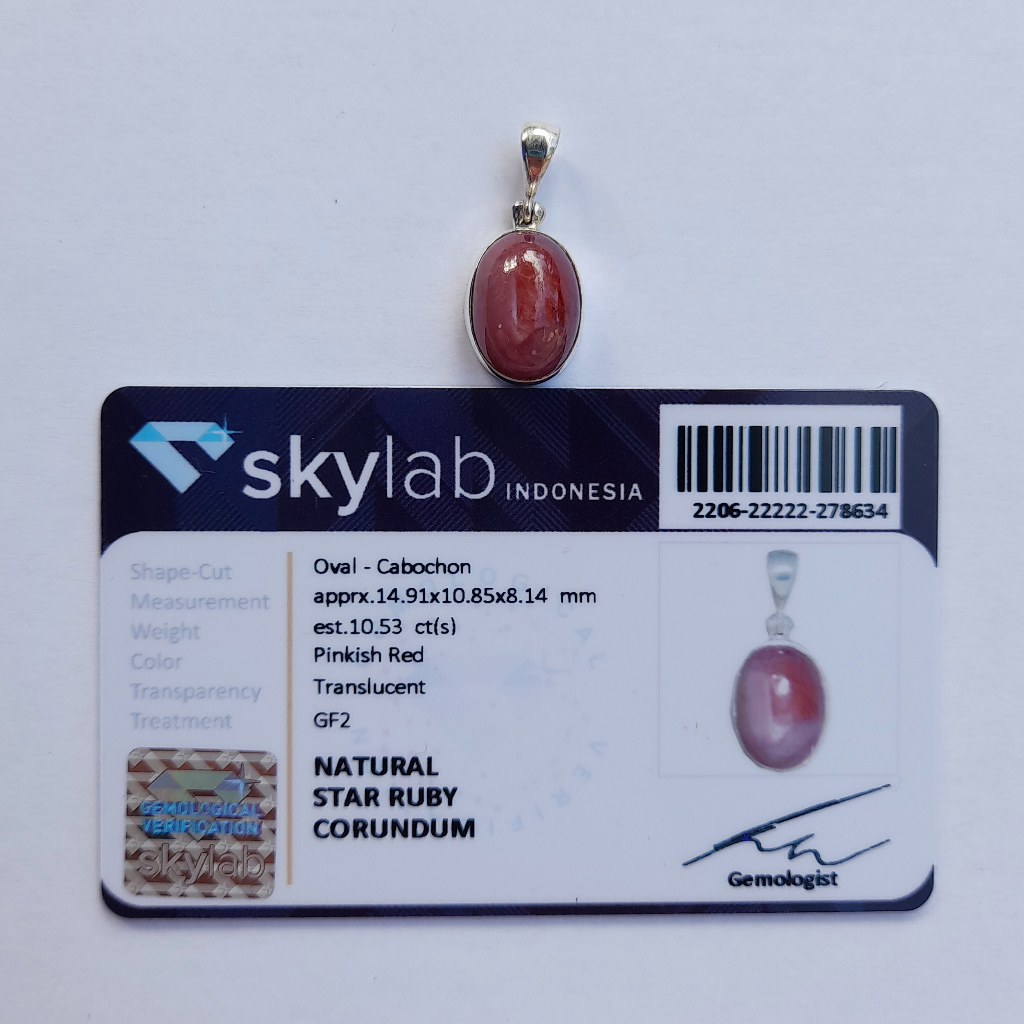 Sertifikat + Liontin Perak 925 Permata Natural Star Ruby