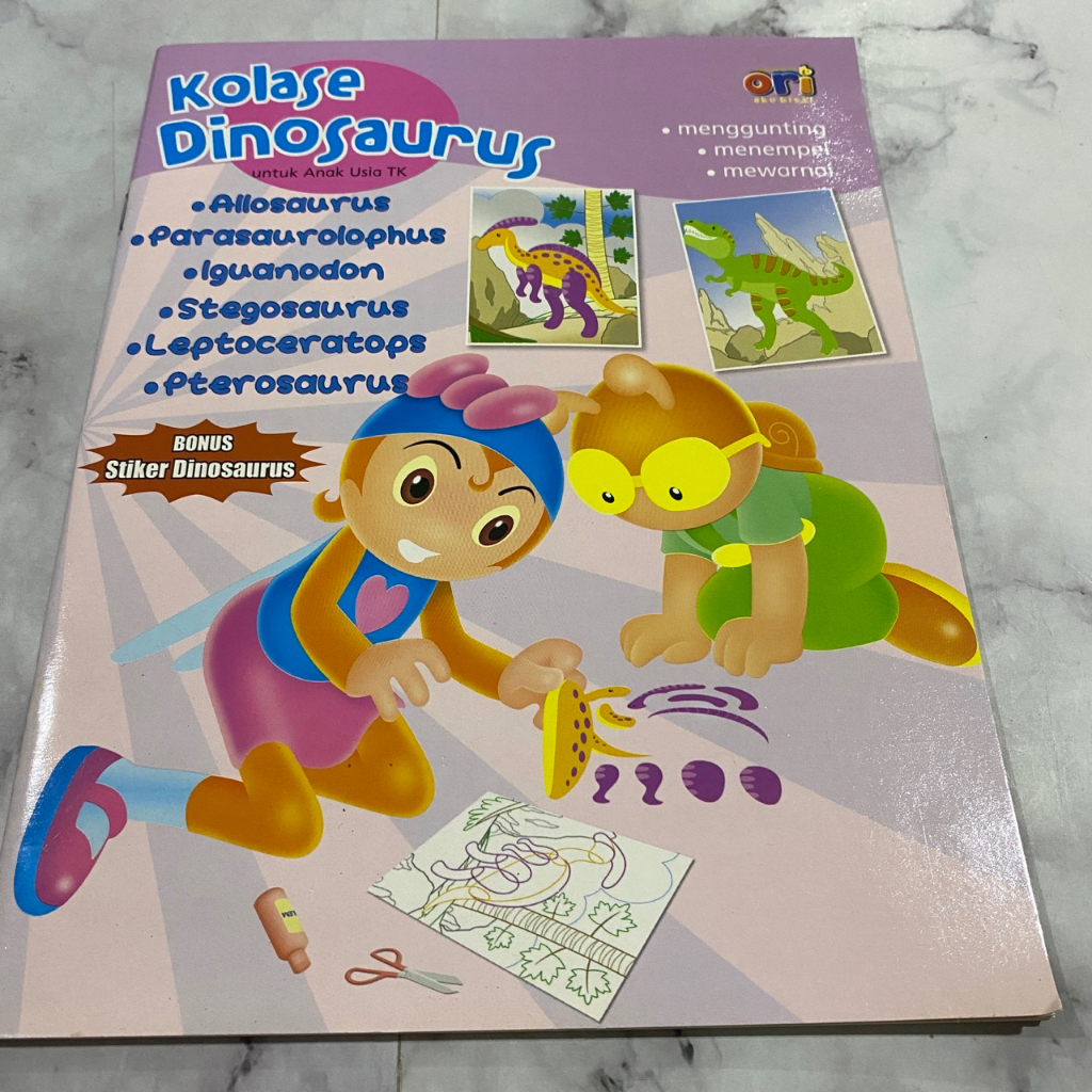 buku aktivitas gunting tempel mewarnai dinosaurus dino anak pintar sebelum sekolah / buku belajar an