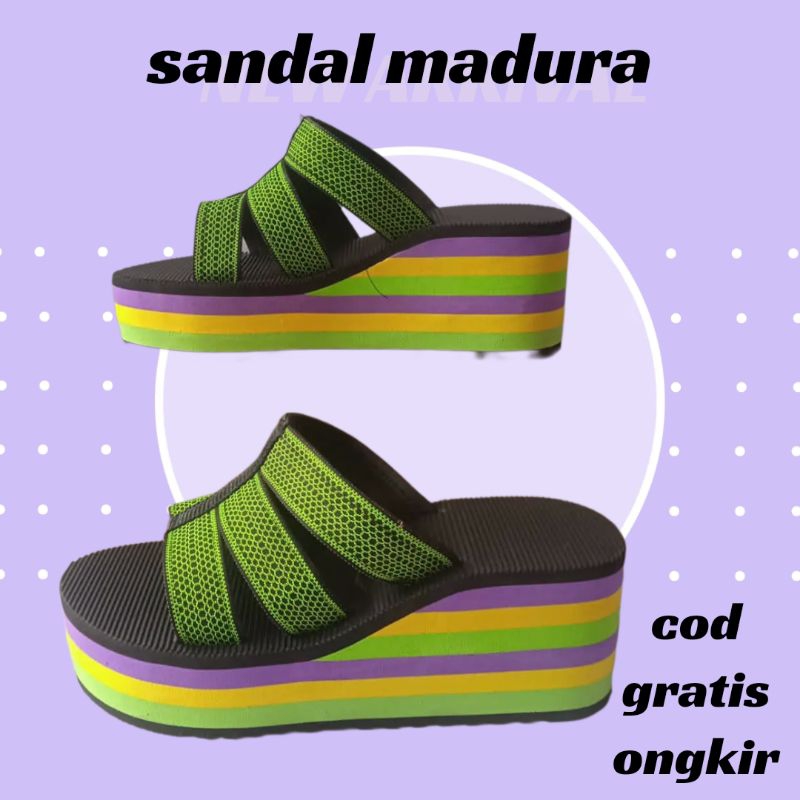 (GROSIR) SANDAL MADURA CEWEK SPON TERKUAT TINGGI 5CM SANDAL WEDGES SANDAL GUNUNG