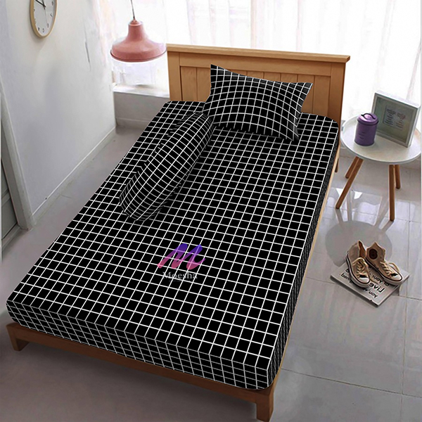 Sprei 120x200 Kotak Hitam Sudut Karet