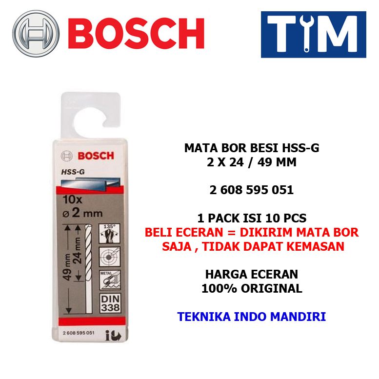 BOSCH Mata Bor Besi 2 MM HSS-G / Metal Drill Bit 2 x 24 / 49 MM