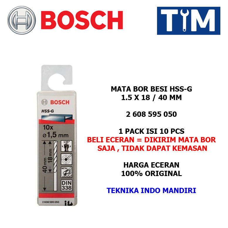 BOSCH Mata Bor Besi 1.5 MM HSS-G / Metal Drill Bit 1.5 x 18 / 40 MM