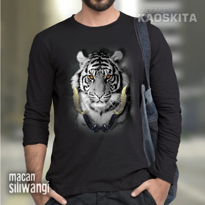 Kaos Harimau Putih Baju Macan Siliwangi Maung Bodas White Tiger Shirt Lengan Panjang Distro Budaya S
