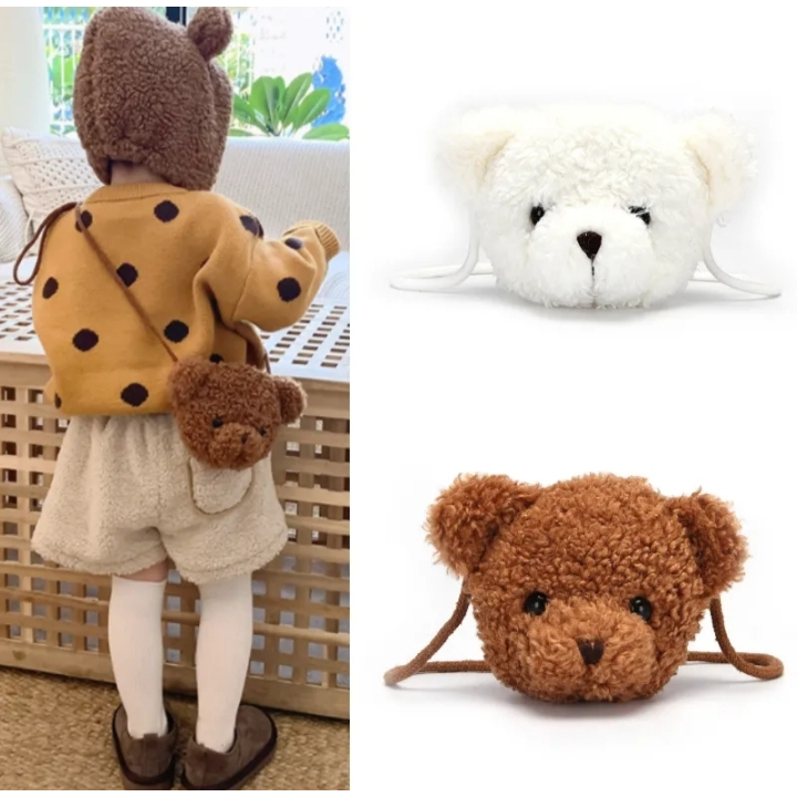 GGS Tas Selempang Boneka Mini Tas Wanita Teddy Bear Mini  Selempang Bulu gaya ala korea 2023