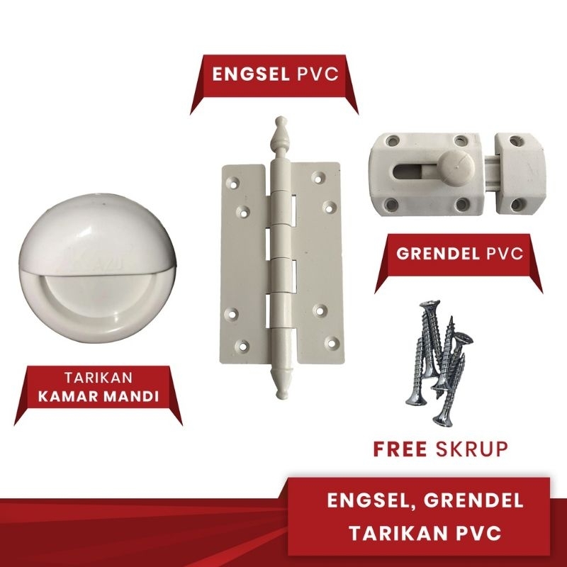 engsel grendel tarikan pintu kamar mandi PVC set / gagang pintu kamar mandi pvc