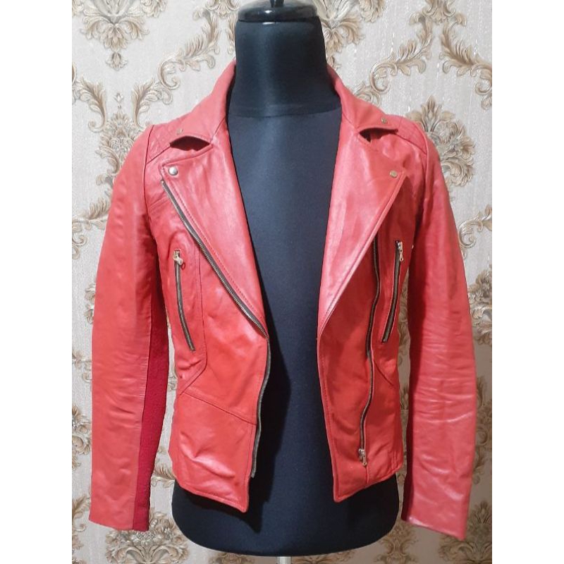 jaket kulit asli double kerah