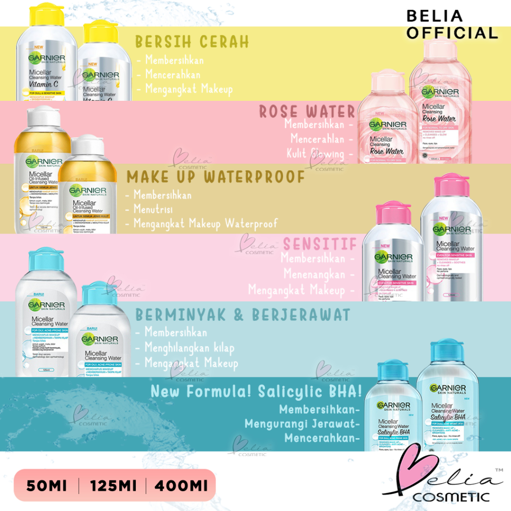 ❤ BELIA ❤ Garnier Micellar Water Pink | Blue | Bi-phase Oil | Vit C | 50 | 125 | 400 ml Skin Care