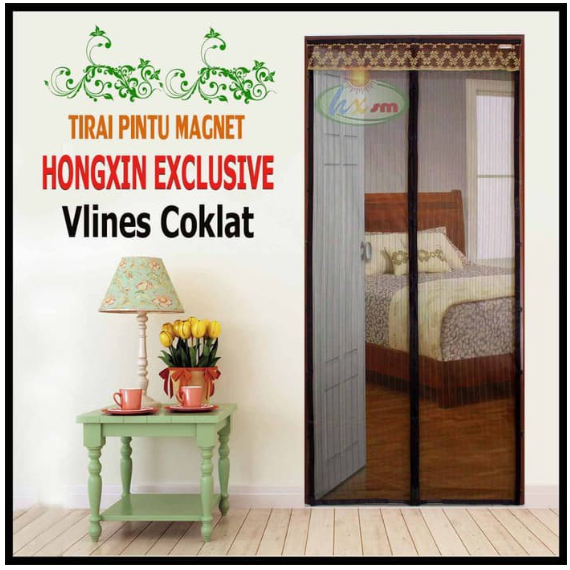 tirai pintu anti nyamuk hongxin ori kualitas no 1 VLINES COKLAT UKURAN 90X210CM