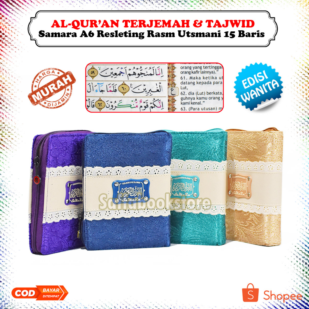 Quran Wanita Terjemah Kecil Tajwid berwarna Samara Al Quran Resleting Terjemahan A6 Cover Muslimah C