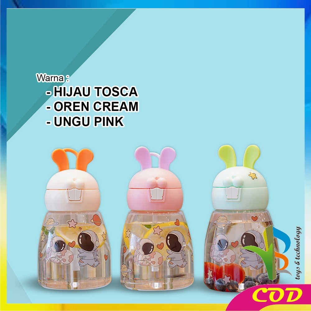 RB-C829 Botol Minum Anak 550ML Motif Kelinci Bunny Botol Air Minum Anak / Tempat Minum Anak dengan Sedotan Tali Panjang Anti Pecah Anti Tumpah