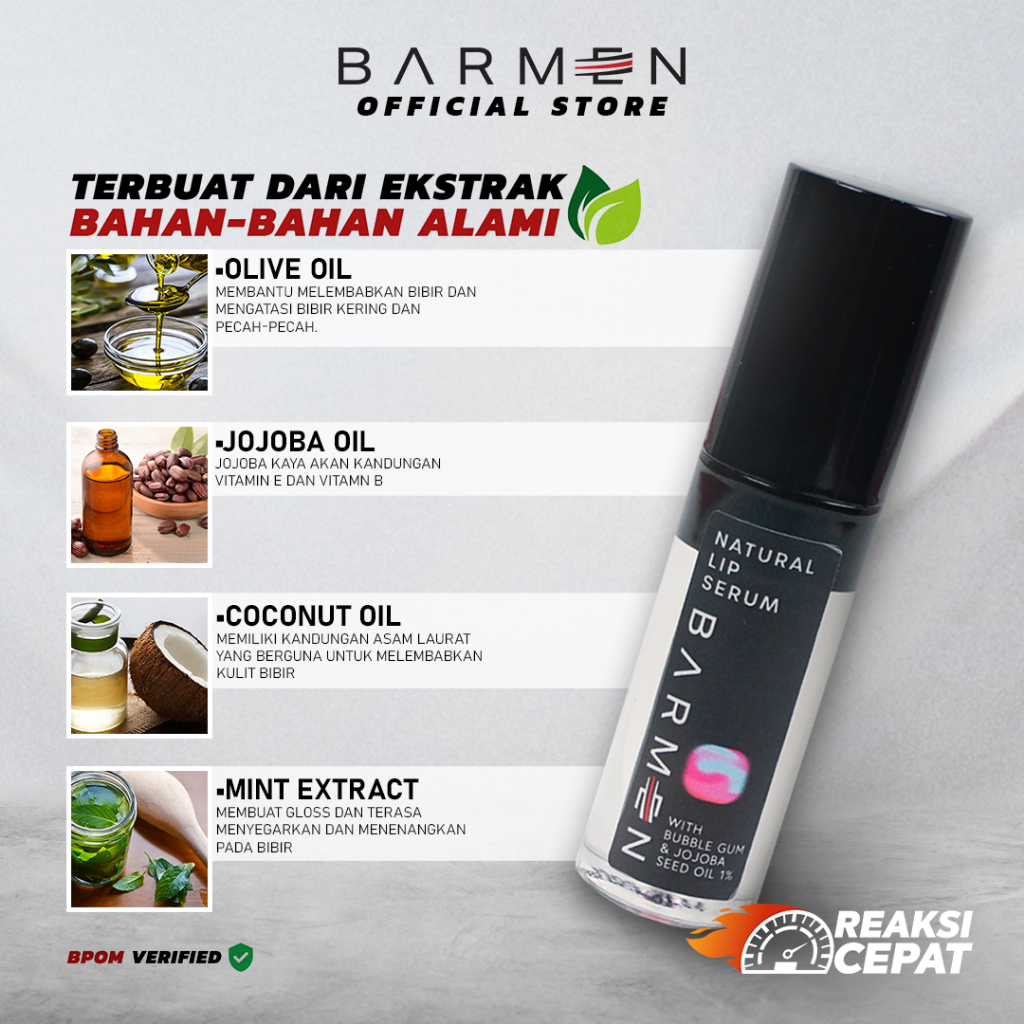 (PAKET 2 LIP SERUM) BARMEN Natural Lip Serum Lipcare Bibir Pria Vitamin, Pelembab, Perawatan Bibir Hitam ,Kering,Kusam dan Pecah-Pecah