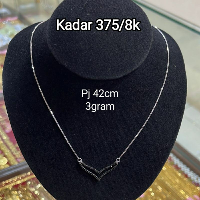 Kalung Aurel Double V Shape Mata Hitam Emas Asli Kadar 375/8K