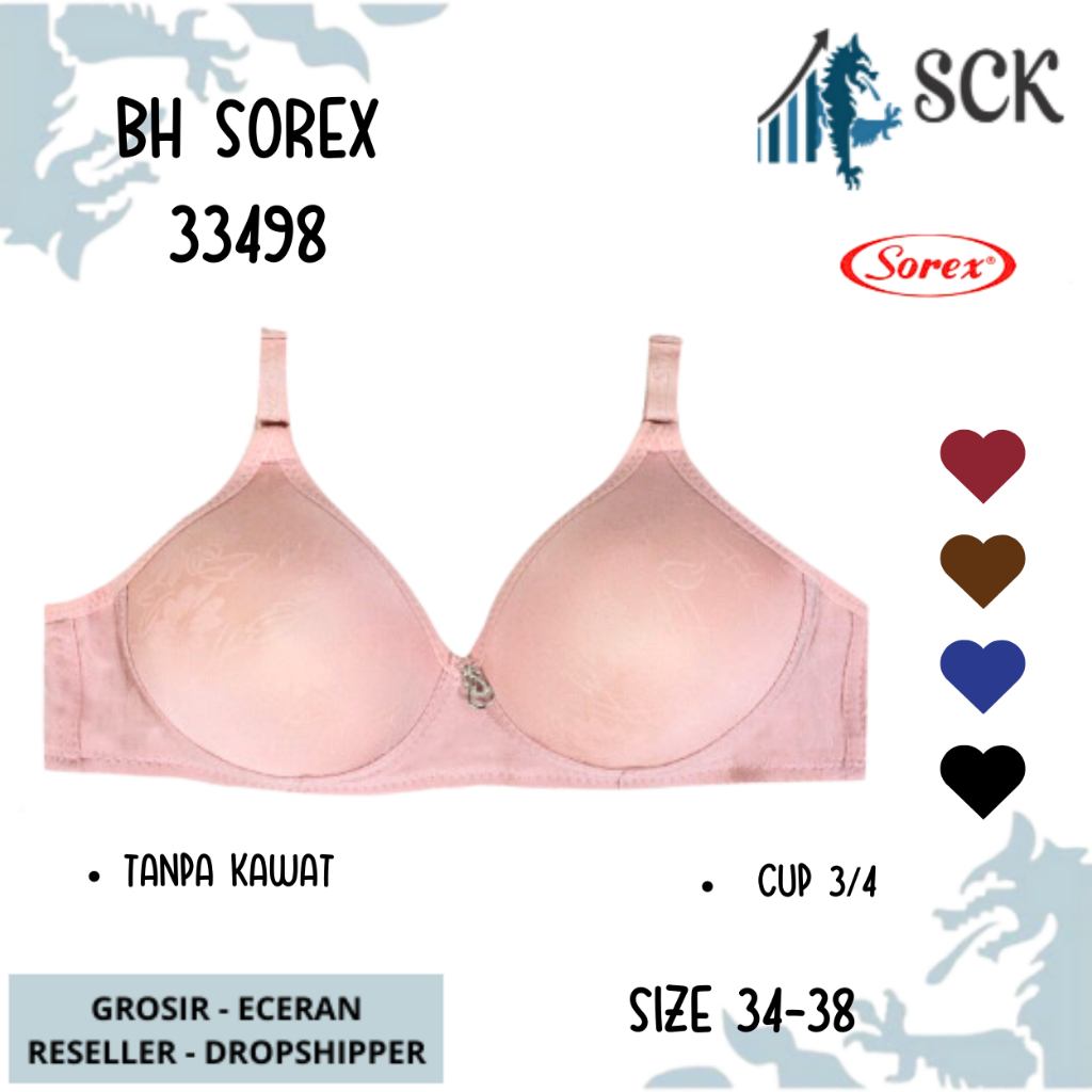 BH SOREX 33498 Tanpa Kawat Busa Tipis Polos CUP A-B / Pakaian Dalam Wanita