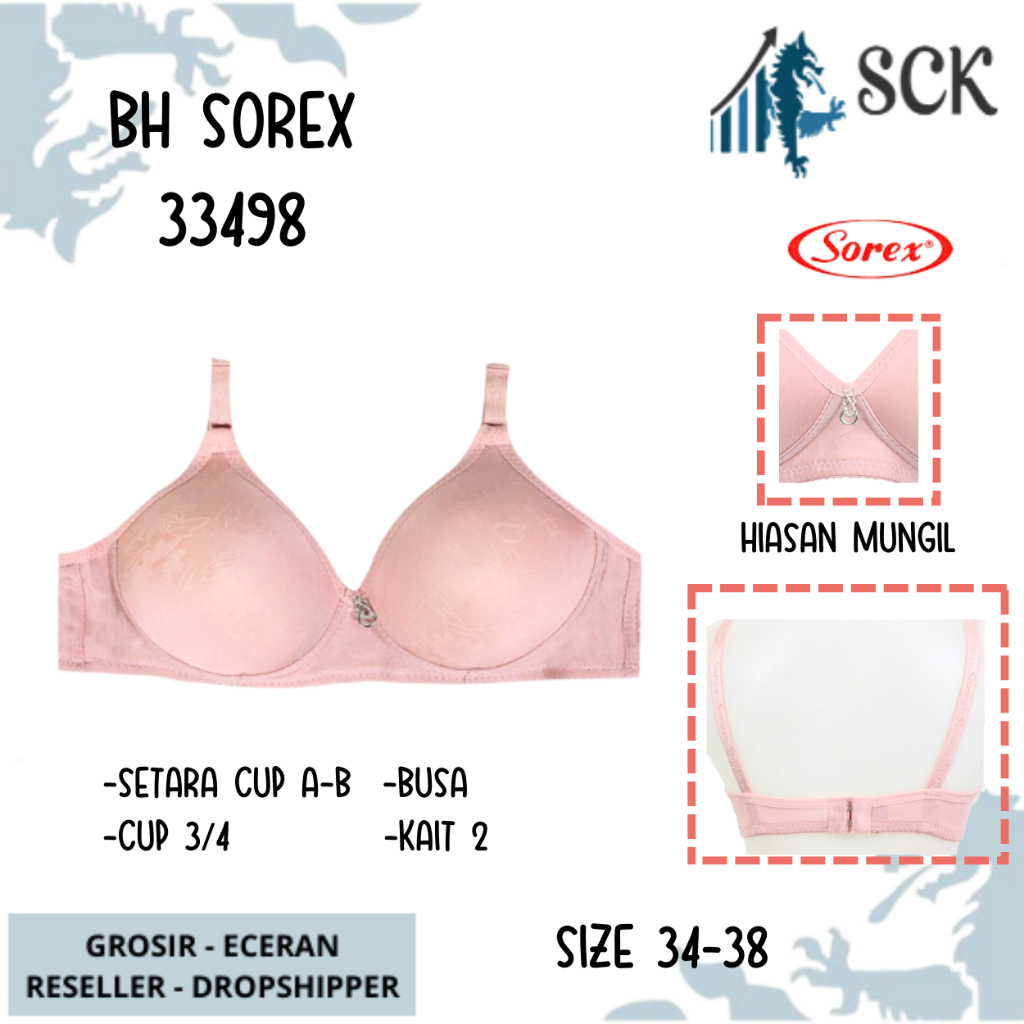 BH SOREX 33498 Tanpa Kawat Busa Tipis Polos CUP A-B / Pakaian Dalam Wanita