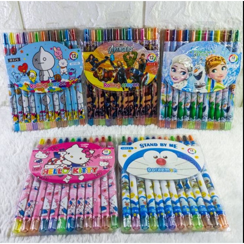 Rolling CRAYON PUTAR Krayon Alat Pensil Warna karakter oil pastel 12 warna stationary