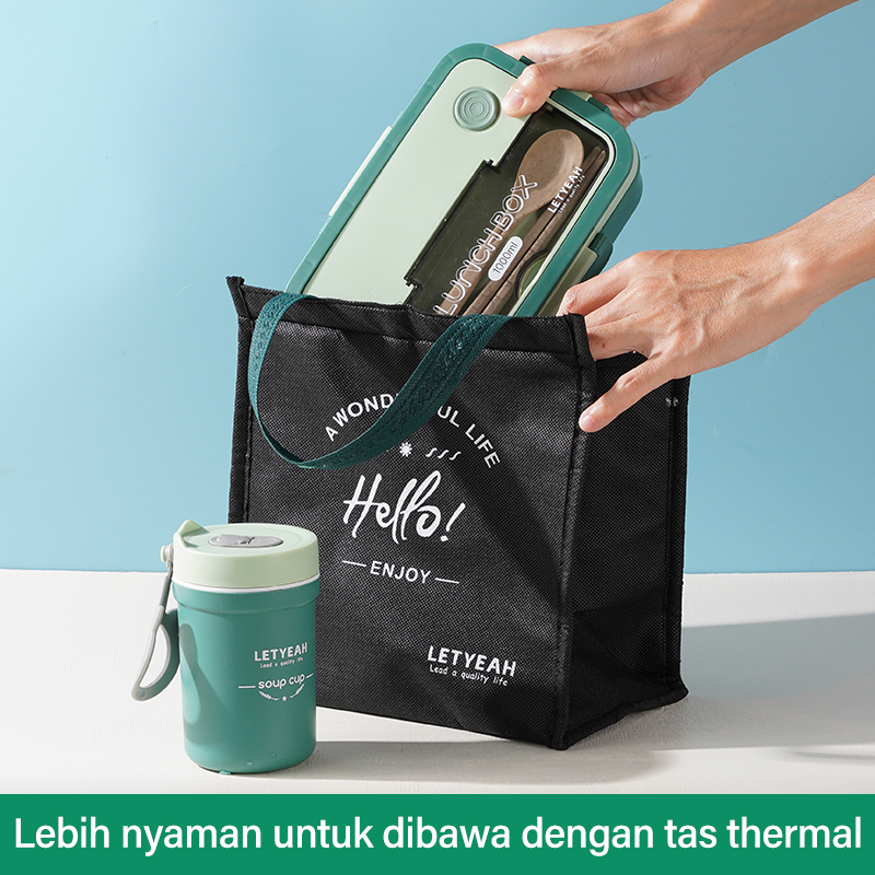 Letyeah &amp; Kaizenliving Tempat Bekal Makan Anti Tumpah / kotak makan + Sendok Dan Sumpit