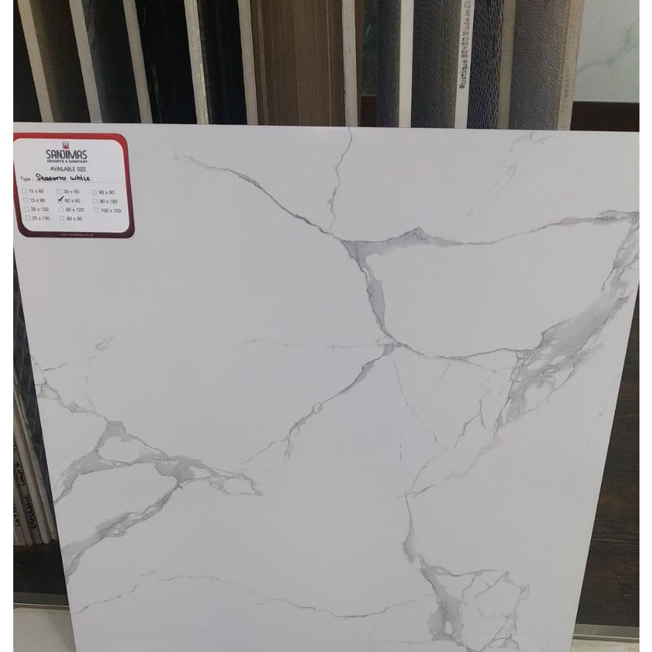 GRANITE TILE SANDIMAS STATUARIO WHITE 60X60 GLOSSY