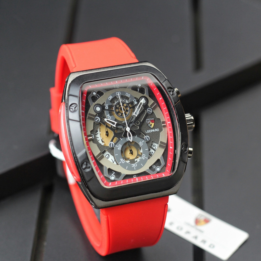 Jam tangan Pria Leopard 8802 tali rubber/karet chronograp/tanggal aktif original