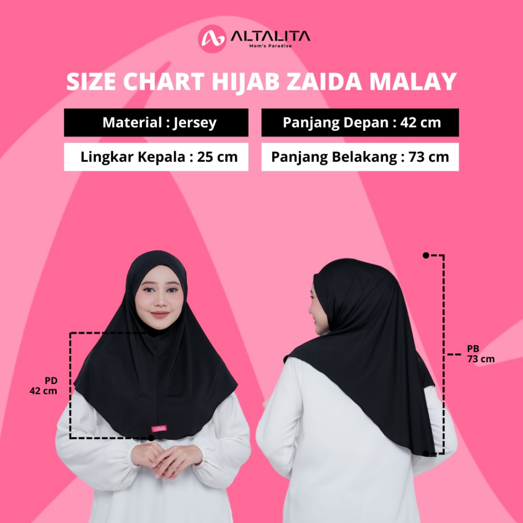 Altalita - Kerudung Bergo Zaida Malay Instan Non Pet Jersey Premium | Hijab Khimar Instan Polos Syari Menutup Dada Non Pet | Jilbab Malaysia Jumbo Instan Non Pad Terbaru Cocok untuk Sekolah Olahraga Volly Futsal Senam dan Sehari-hari