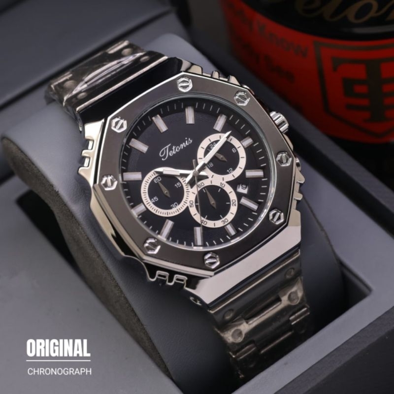 JAM TANGAN PRIA TETONIS RANTAI ORIGINAL CHRONO TANGGAL AKTIF
