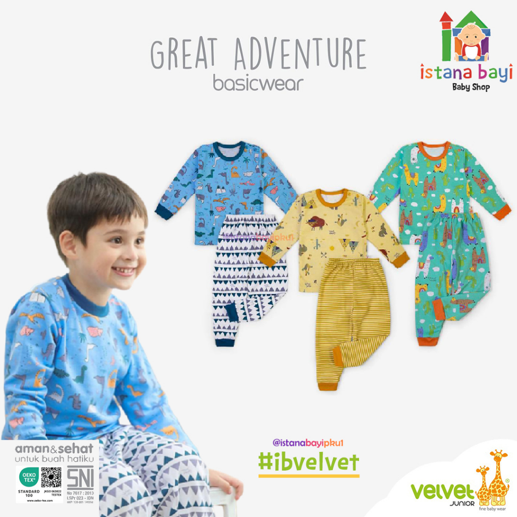 Velvet Junior GREAT ADVENTURE/STAR GAZER/SPRING BLOSSOM Setelan Panjang SML - Setelan Piyama Anak/setelan piyama bayi