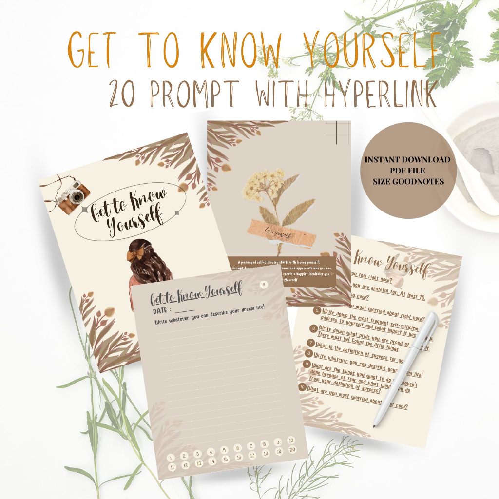 

Journal Prompt 20 Questions "Get To Know Yourself " Hyperlink Size Goodnotes Instant Download PDF File
