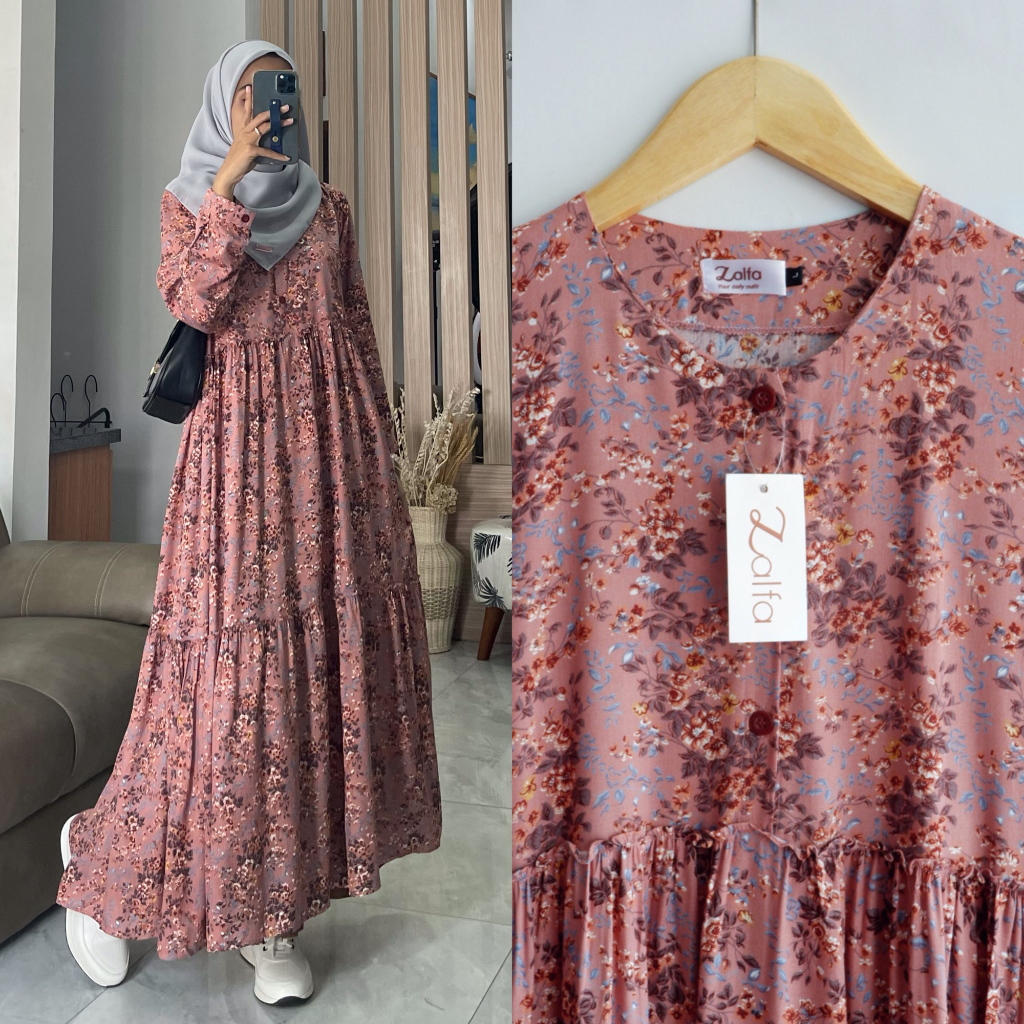 RAFELA dress Part-2 by ZALFA OUTFIT / gamis rayon motif bunga