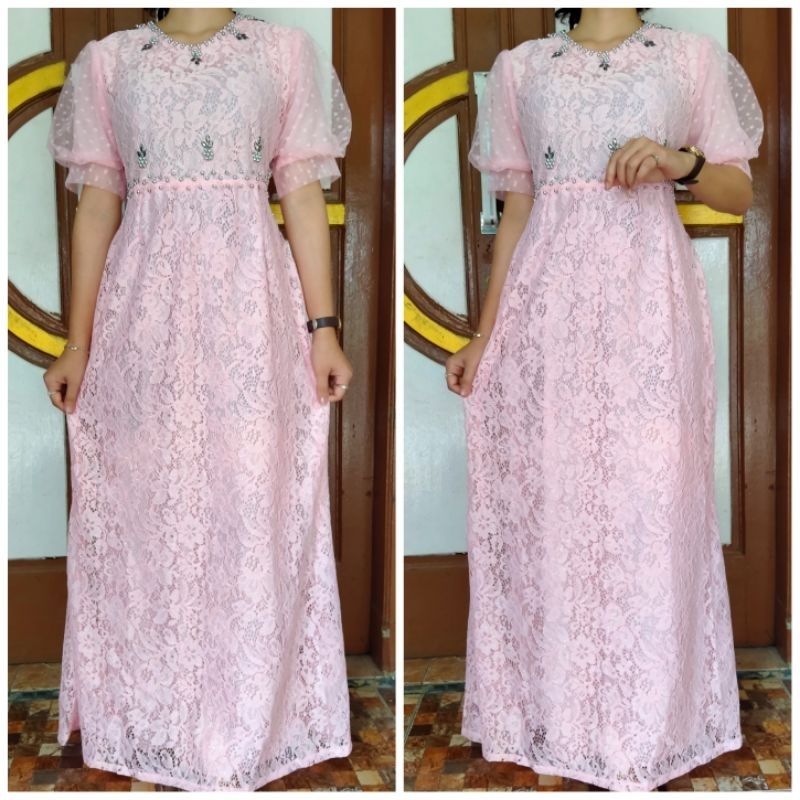 LONG DRESS brokat 18 IMPORT tebal