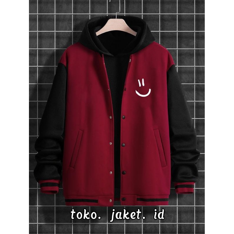 Jaket Varsity Baseball marron lengan topi hitam Unisex Pria Wanita Jumbo Big Size S M L XL 2XL 3XL 4