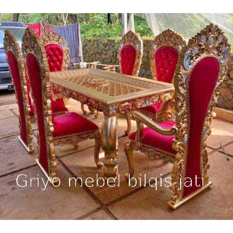 meja makan mewah ukir Jepara  wayang kursi 6