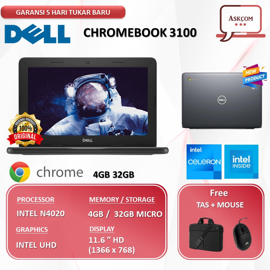 Laptop Murah Dell Chromebook 3100 N4020 4GB 32GB OS CHROME 11.6 HD