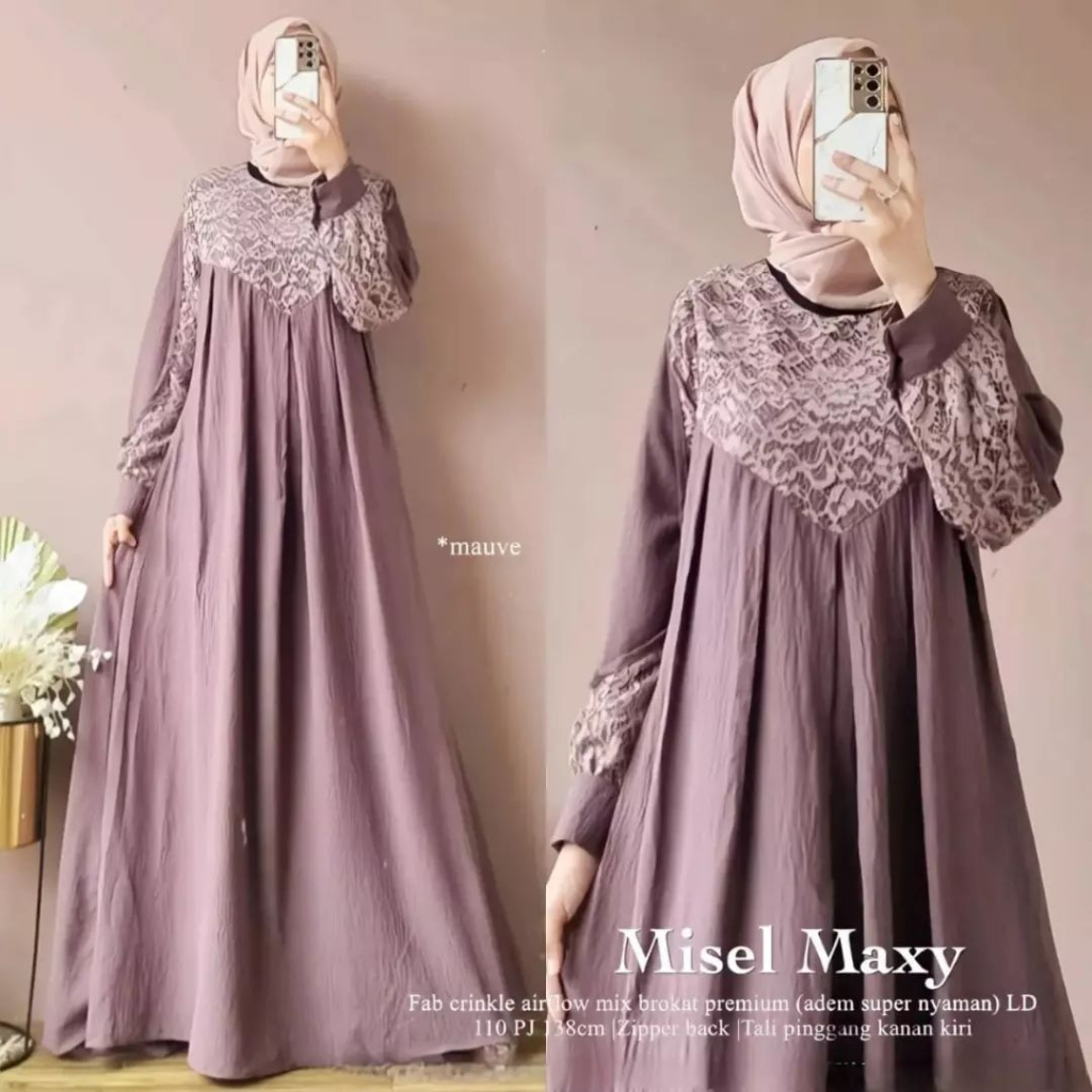 Misel maxy gamis crinkle Baju kondangan terbaru gamis pesta remaja kekinian gamis brukat